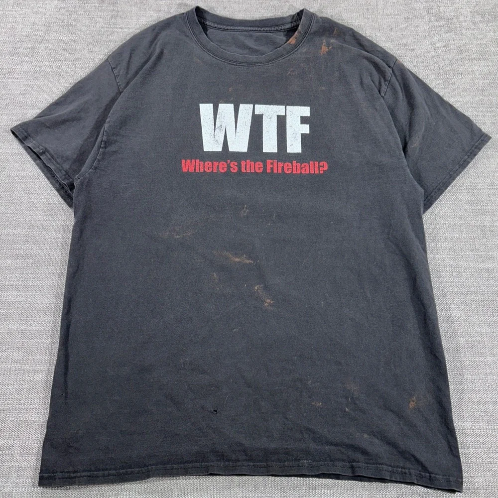 Fireball Whisky Graphic T-Shirt Mens L Black Fair Distressed WTF Dragon Logo